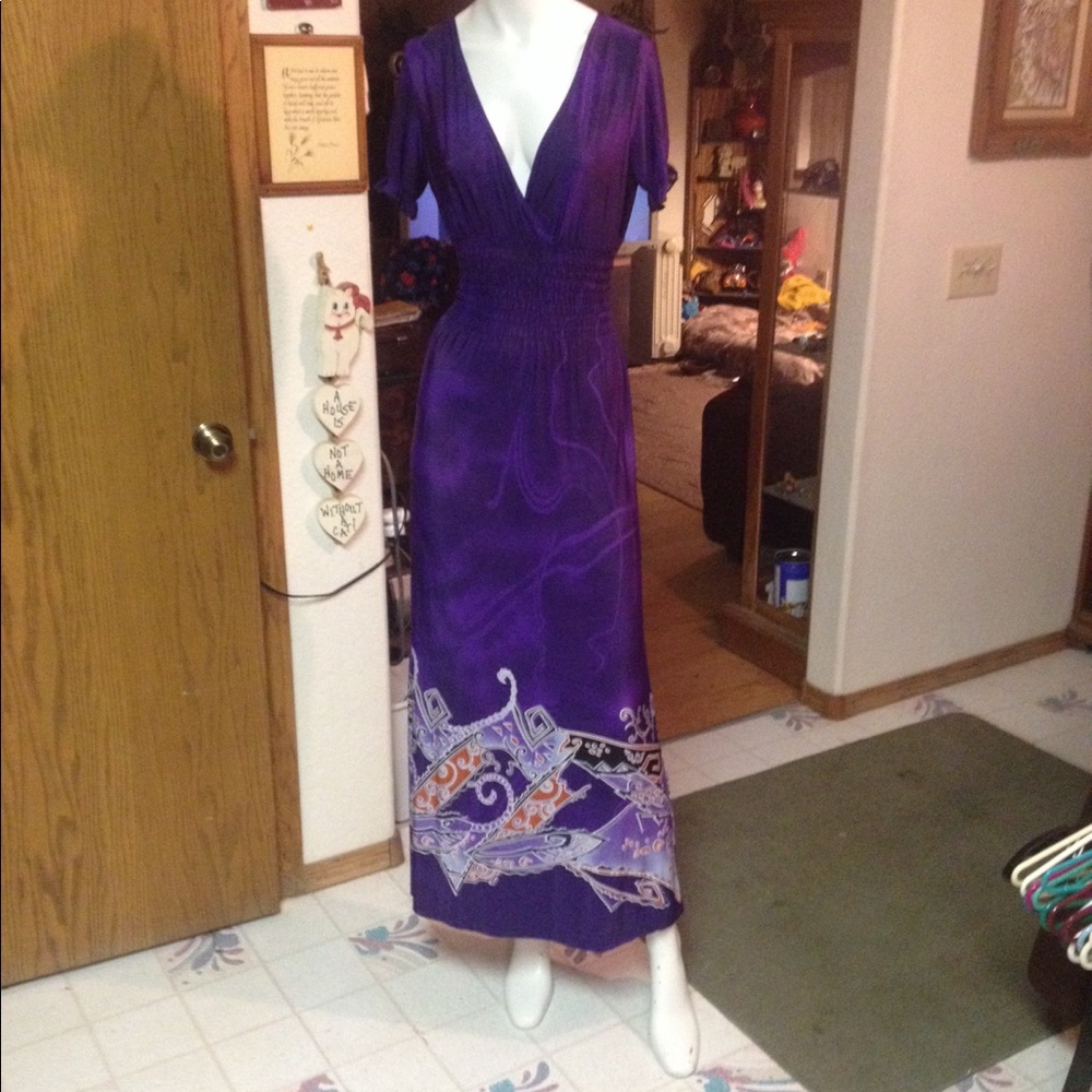 A maxi V neck dress
